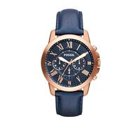 Fossil Orologio Grant da uomo, Movimento cronografo al quarzo con cinturino in pelle e acciaio inossidabile, 44 mm, Blu