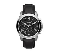 Fossil Orologio Grant da uomo, movimento cronografo al quarzo, cassa in acciaio inossidabile argento da 44 mm con cinturino in vera pelle, FS4812IE, Nero e argento