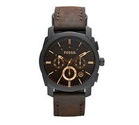 Fossil Orologio Machine da uomo, movimento cronografo al quarzo, cassa in acciaio inossidabile nera da 42 mm con cinturino in pelle, FS4656IE, Marrone e nero
