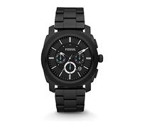 Fossil Orologio Machine da uomo, movimento cronografo al quarzo da 45 mm con cinturino in acciaio inossidabile o in pelle, 45 mm, Nero Jet