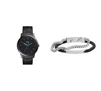 FOSSIL orologio minimalist da uomo in acciaio inossidabile nero e bracciale Ellis in acciaio inossidabile color argento, set