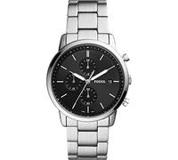 Fossil Orologio Minimalist Chrono da uomo, movimento cronografo al quarzo, cassa in acciaio inossidabile argento da 42 mm con cinturino in pelle, FS5850, Marrone scuro e blu