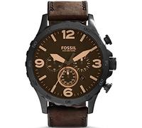 Fossil Orologio Nate da uomo, movimento cronografo al quarzo, cassa 50 mm in acciaio inossidabile nero con cinturino in vera pelle, JR1487, Marrone