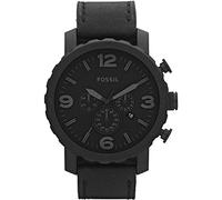 Fossil Orologio Nate da uomo, movimento cronografo al quarzo, cassa 50 mm in acciaio inossidabile nero con cinturino in vera pelle, JR1354, Nero