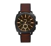 FOSSIL Orologio New Machine da uomo, movimento cronografo al quarzo da 44 mm con cinturino in acciaio inossidabile o in pelle, 44 mm, Marrone caramello
