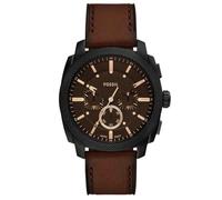 FOSSIL Orologio New Machine da uomo, movimento cronografo al quarzo da 44 mm con cinturino in acciaio inossidabile o in pelle, 44 mm, Marrone caramello