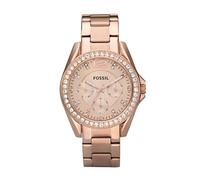 Fossil Orologio Riley da donna, movimento cronografo al quarzo con cinturino in acciaio inossidabile o in pelle, 38 mm, Tonalità oro rosa e glitter