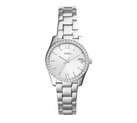 Fossil Orologio Scarlette da donna, 32 mm, movimento al quarzo con data a tre lancette e cinturino in acciaio inossidabile, 32 mm, Tono argento e bianco con glitter