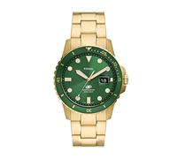 Fossil Orologio subacqueo blu da uomo, movimento al quarzo con data a tre lancette e cinturino in acciaio inossidabile o in pelle, 42 mm, Verde e oro