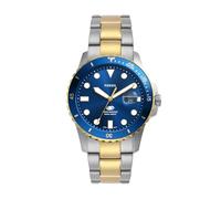 Fossil Orologio subacqueo blu da uomo, movimento al quarzo con data a tre lancette e cinturino in acciaio inossidabile o in pelle, 42 mm, Blu e oro