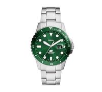 Fossil Orologio subacqueo blu da uomo, movimento al quarzo con data a tre lancette e cinturino in acciaio inossidabile o in pelle, 42 mm, Verde e argento