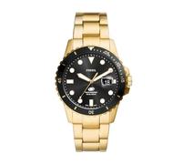 Fossil Orologio subacqueo blu da uomo, movimento al quarzo con data a tre lancette e cinturino in acciaio inossidabile o in pelle, 42 mm, Nero e oro