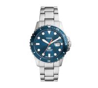 Fossil Orologio subacqueo blu da uomo, movimento al quarzo con data a tre lancette e cinturino in acciaio inossidabile o in pelle, 42 mm, Blu e argento