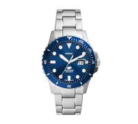 Fossil Orologio subacqueo blu da uomo, movimento al quarzo con data a tre lancette e cinturino in acciaio inossidabile o in pelle, 42 mm, Tono argento e blu