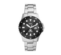 Fossil Orologio subacqueo blu da uomo, movimento al quarzo con data a tre lancette e cinturino in acciaio inossidabile o in pelle, 42 mm, Tono argento