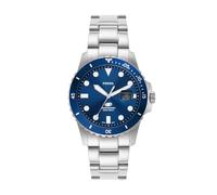 Fossil Orologio subacqueo blu da uomo, movimento al quarzo con data a tre lancette e cinturino in acciaio inossidabile o in pelle, 42 mm, Tono argento e blu