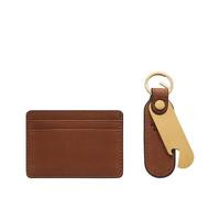 FOSSIL Card Case and Keyfob Bottle Opener Gift Set Medium Brown