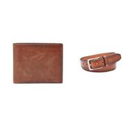 Fossil Uomo Derrick Portafoglio in pelle marrone e cintura Griffin, Set