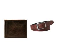 Fossil Uomo Ingram Portafoglio in pelle marrone e cintura Parker, Set