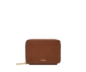 Fossil Women's Logan LiteHide™ Leather RFID Blocking Zip Around Card Case Wallet, Medium Brown (Model: SL10045200)