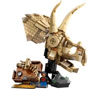 Lego jurassic world 76969 fossili di dinosauro: teschio di triceratopo, giocattolo con supporto e minifigure, giochi bambini 9+