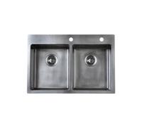 FOSTER Lavello con 2 vasche 770x520 mm, KE ,versione vintage, Base 80 cm, filotop/sopratop/Q4, Acciaio inox satinato - 2269 080