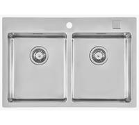 FOSTER Lavello 2 vasche KE, 77x52 cm, Sopratop/Filotop, Acciaio Satinato - 2269 050