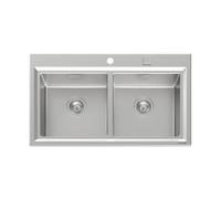 FOSTER 4502 050 - 4502050 - Lavello Stripe 2 vasche - 87,3 x 51,3 cm - Semifilo - Inox AISI 304 Satinato - Piletta comando automatico