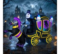 fotako Decorazioni gonfiabili per Halloween, lunghe 3 m, con scheletro, carrozza e cavallo con LED integrati luminosi, decorazione gigante per Halloween, grandi esplosioni con inquietante spettrale