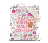 FOTAP Mezza infermiera metà caffè Tote Bag Coffee Addict regalo infermiera apprezzamento regali infermieristica scuola laurea regalo, Half-nur T Regno Unito, INCHES