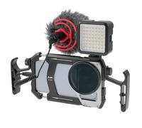 Fotga Kit gabbia per smartphone 4 in 1, stabilizzatore video con maniglie + microfono + luce LED + filtro ND per iPhone 17 16 15 Pro Max Samsung Cell Phone TikTok e YouTube Vlog Live Stream