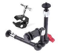 FOTGA - Staffa a 3 bracci regolabile in acciaio INOX da 11", con attacco a slitta a freddo da 1/4 + kit con morsetto super per fotocamera DSLR Rig LCD Monitor LED Video Light Microfono