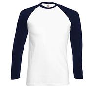 Fotl - Maglia a maniche lunghe da uomo, modello Baseball bianco/blu marino profondo XL