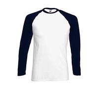 Fotl - Maglia a maniche lunghe da uomo, modello Baseball Bianco/Blu marino X-Large