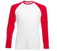 Fotl - Maglia a maniche lunghe da uomo, modello Baseball bianco/rosso S