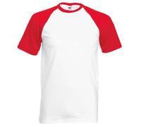 Fruit of the Loom FOTL Short Sleeve Baseball Shirt - Maglietta a Maniche Corte da Uomo, White/Red, S