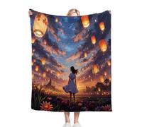 Fotmung Coperta Flanella Grande Ragazza Animata Con Aquilone, 180x200 Pratica per il Divano Grande, Respirante e Calda, Decorazione Eleganza per la Casa, Lavabile in Lavatrice-A186