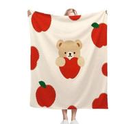 Fotmung Coperta Flanella Mammut Orso Mela Rossa, 240x260 cm Pratica per Salotto e Camera, Accessorio Decorativo Versatile, Lavabile in Lavatrice e Facile da Manutenzione, Respirante-D156