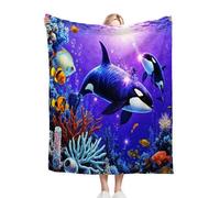 Fotmung Coperta Matrimoniale Pile 220x240 Squalo Viola Nell'Oceano, Morbida Soffice Plaid da Divano in Flanella 240x220 cm, 3D Calore Microfibra Coperte in pile per Matrimoniale Letto-A243