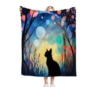 Fotmung Coperta Plaid Matrimoniale in Pile 150x200 Gatto Della Luna Blu, 3D Coperta di Peluche Flanella Letto Matrimoniale, Plaid Divanoin Termica in Microfibra Morbida per Casa Viaggio-B213