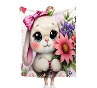 Fotmung Coperta Plaid Matrimoniale in Pile Coniglio Floreale, 3D Stampa Coperta Flanella Letto Matrimoniale 240 x 260, Copridivano in Microfibra Morbida per Divano Soggiorno R201