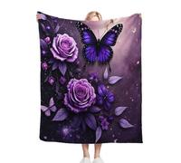 Fotmung Coperta Plaid Matrimoniale in Pile, Fiori Viola e Farfalle, 3D Stampa Coperta Flanella Letto Matrimoniale 240 x 260, Copridivano in Microfibra Morbida per Divano Soggiorno A371