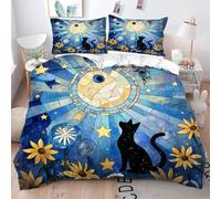 Fotmung Copripiumino 135x200 Gatto Blue Moon, 1 Copripiumino + 2 Federe, Angoli Interni e Chiusura Laterale Nascosta, Realizzato in Morbido Microfibra Traspirante e Facile da Lavare-B200