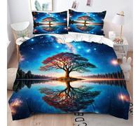 Fotmung Copripiumino Matrimoniale 150x200 Alberi Blu E Cielo Stellato, Dotato Di Angoli Interni Per Fissare Il Piumino e Chiusura Laterale Invisibile, Microfibra Pregiata Ultra Confortevole-A360