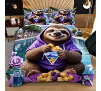 Fotmung Copripiumino Matrimoniale 150x200 Bradipo Viola, Dotato Di Angoli Interni Per Fissare Il Piumino e Chiusura Laterale Invisibile, Microfibra Pregiata Ultra Confortevole D228