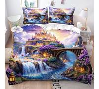 Fotmung Copripiumino Matrimoniale 150x200 Paesaggio Con Castello Viola, Dotato Di Angoli Interni Per Fissare Il Piumino e Chiusura Laterale Invisibile, Microfibra Pregiata Ultra Confortevole-A162