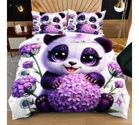 Fotmung Copripiumino Matrimoniale 150x200 Panda Viola, Dotato Di Angoli Interni Per Fissare Il Piumino e Chiusura Laterale Invisibile, Microfibra Pregiata Ultra Confortevole R348