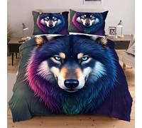 Fotmung Copripiumino Matrimoniale 240x260 in Microfibra Animale Lupo, Set di Biancheria da Letto per Bambini Adolescenti e Adulti, 1 Copripiumino 240x260 cm + 2 Federe 50x80 cmB5