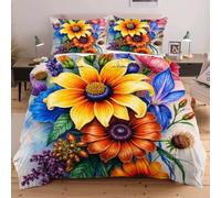 Fotmung Copripiumino Matrimoniale 240x260 in Microfibra Fiore Colorato, Set di Biancheria da Letto per Bambini Adolescenti e Adulti, 1 Copripiumino 240x260 cm + 2 Federe 50x80 cm E35