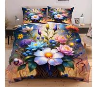 Fotmung Copripiumino Matrimoniale 240x260 in Microfibra Fiore Colorato, Set di Biancheria da Letto per Bambini Adolescenti e Adulti, 1 Copripiumino 240x260 cm + 2 Federe 50x80 cm E33